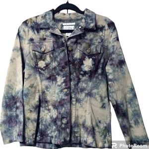 Jones Sport Stretch Jean Jacket Ladies Medium Trending Scrunch Tie Dye